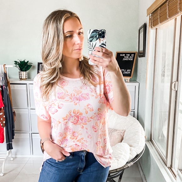 Free People Tops - Free People Tourist Tee Floral Blush Combo Medium